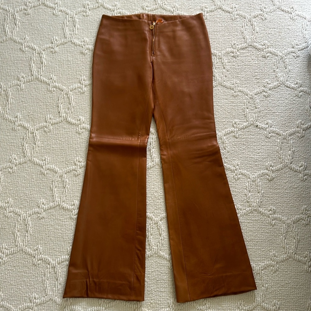 Tory Burch Genuine Leather Wideleg Pants